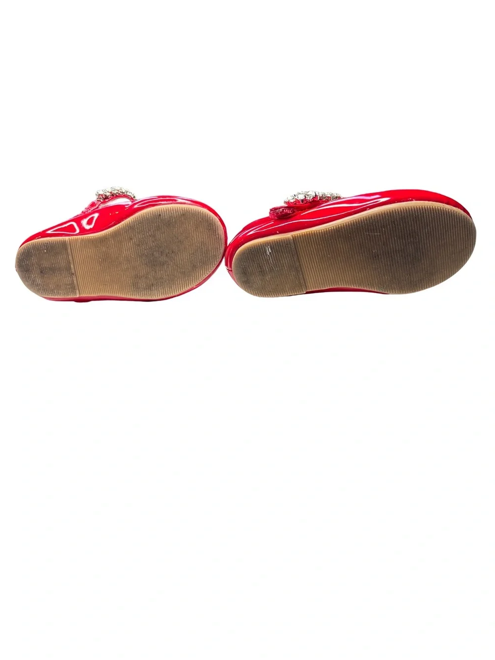 Girls Red Mary Jane Ballet Flats with Rhinestone Strap Size 5